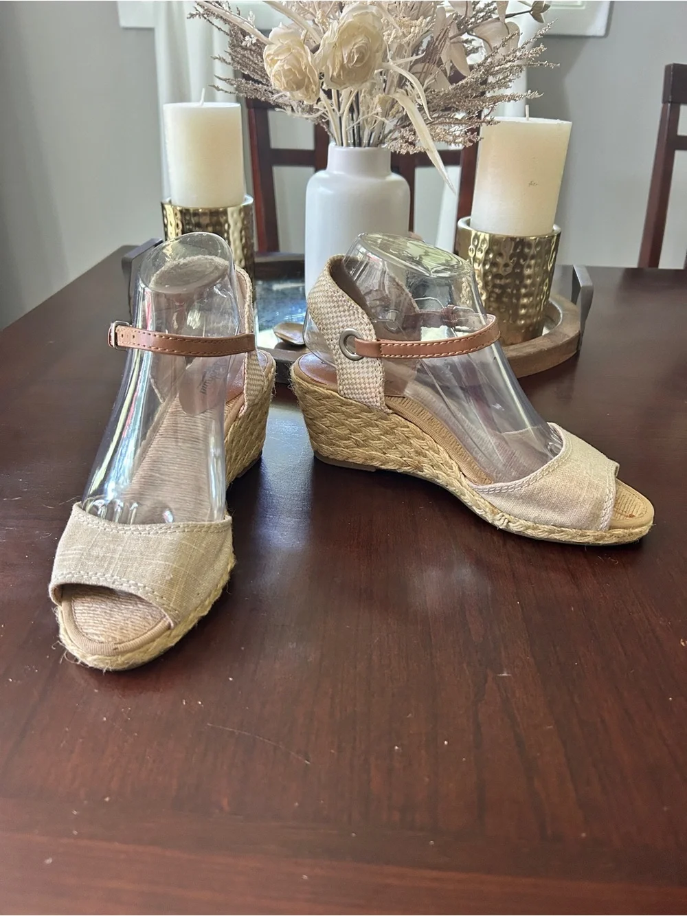 Women's Golden Beige Espadrille Wedge Sandals